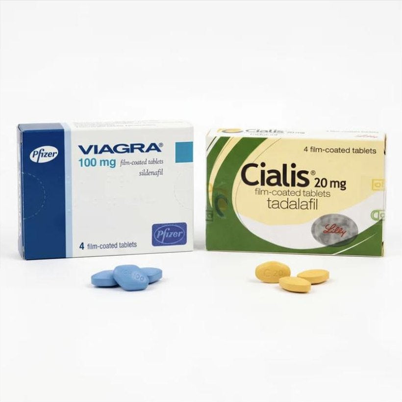 Viagra and Cialis boxes with tablets